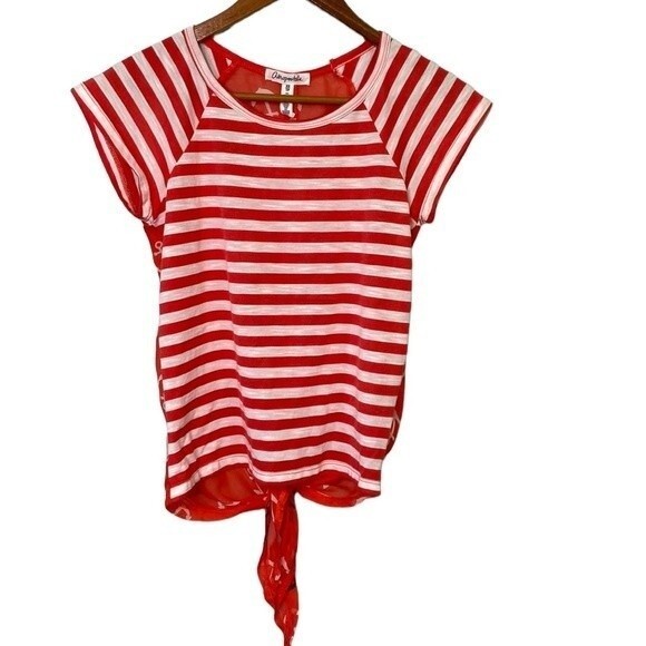 Aeropostale Nautical Stripe Sheer Tie Waist Anchor Print Top Short Sleeve Sailor - Picture 2 of 16
